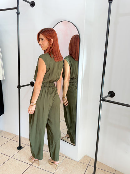“Maritza” Olive Barrel Jumpsuit