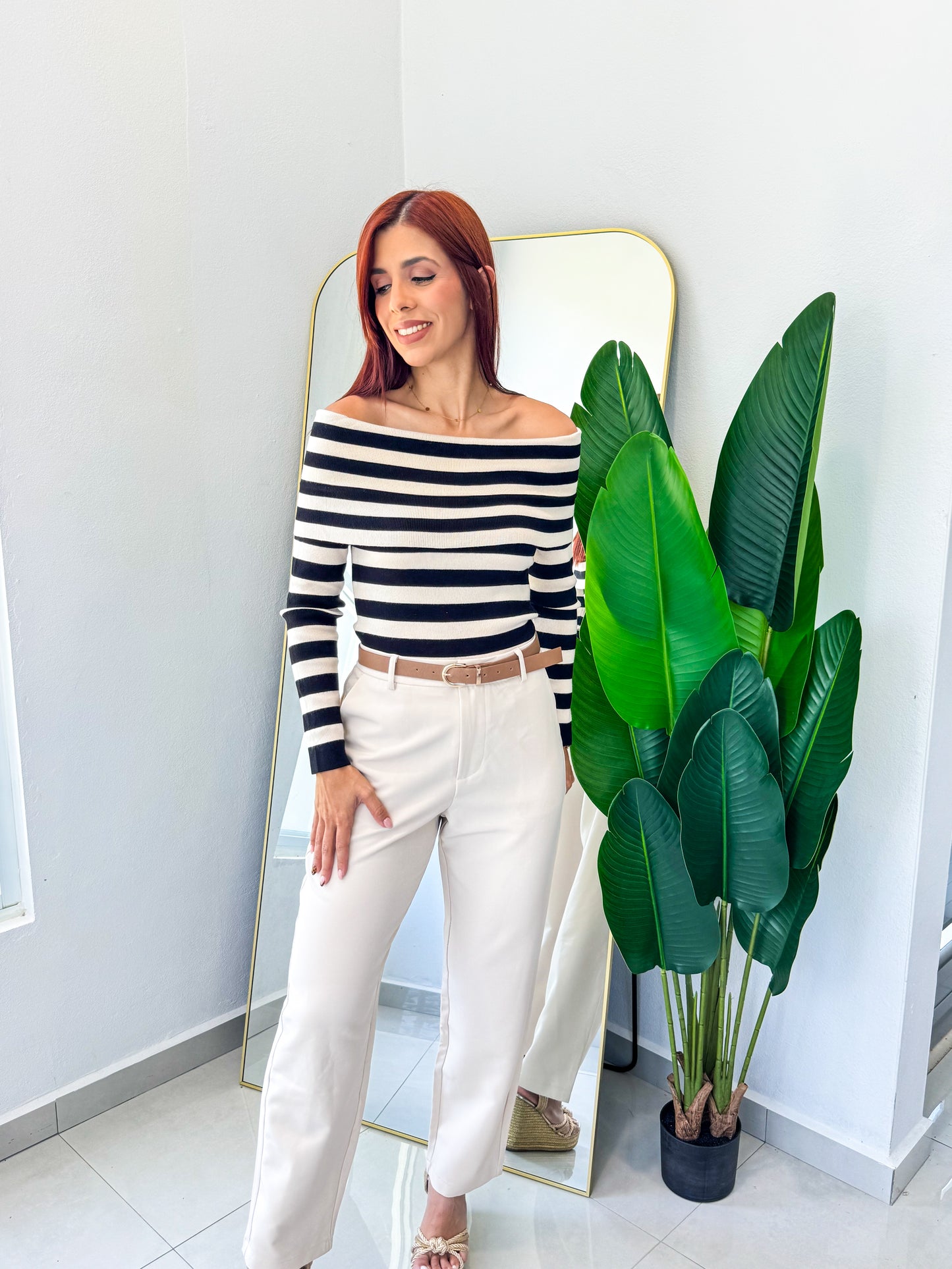 “Alondra” Black/Cream Stripe TOP