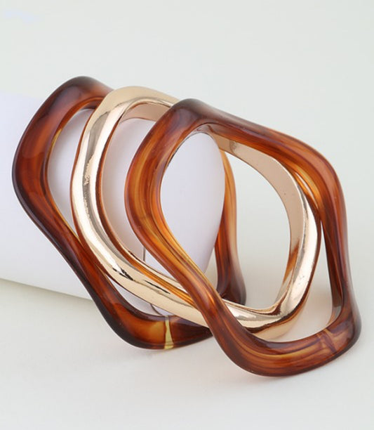 Wavy Cuff Bracelet (Gold Brown & Gold Beige)