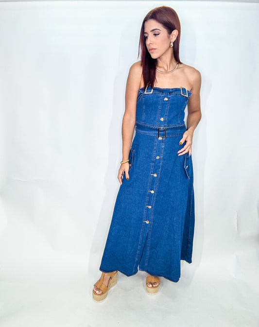 “Ariana” Denim Midi/Maxi Dress