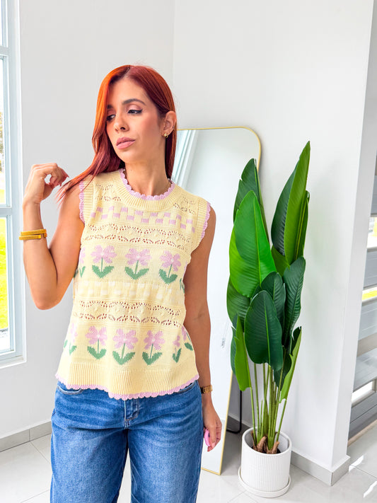 “Jessica” Yellow Floral Top