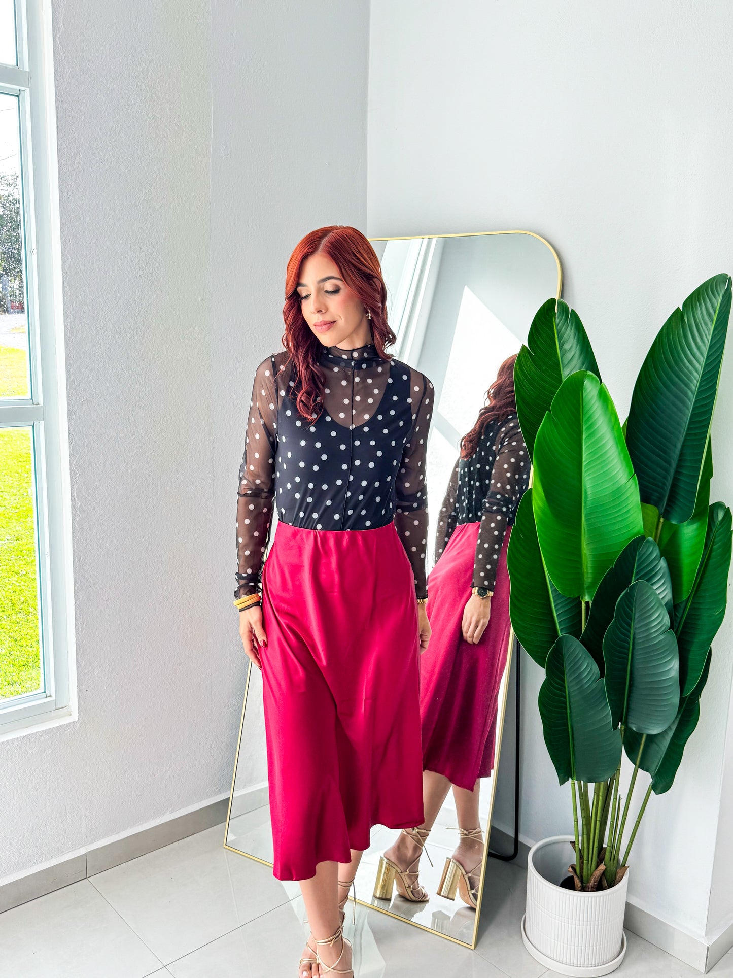 “Ingrid” Wine Midi Satin Skirt