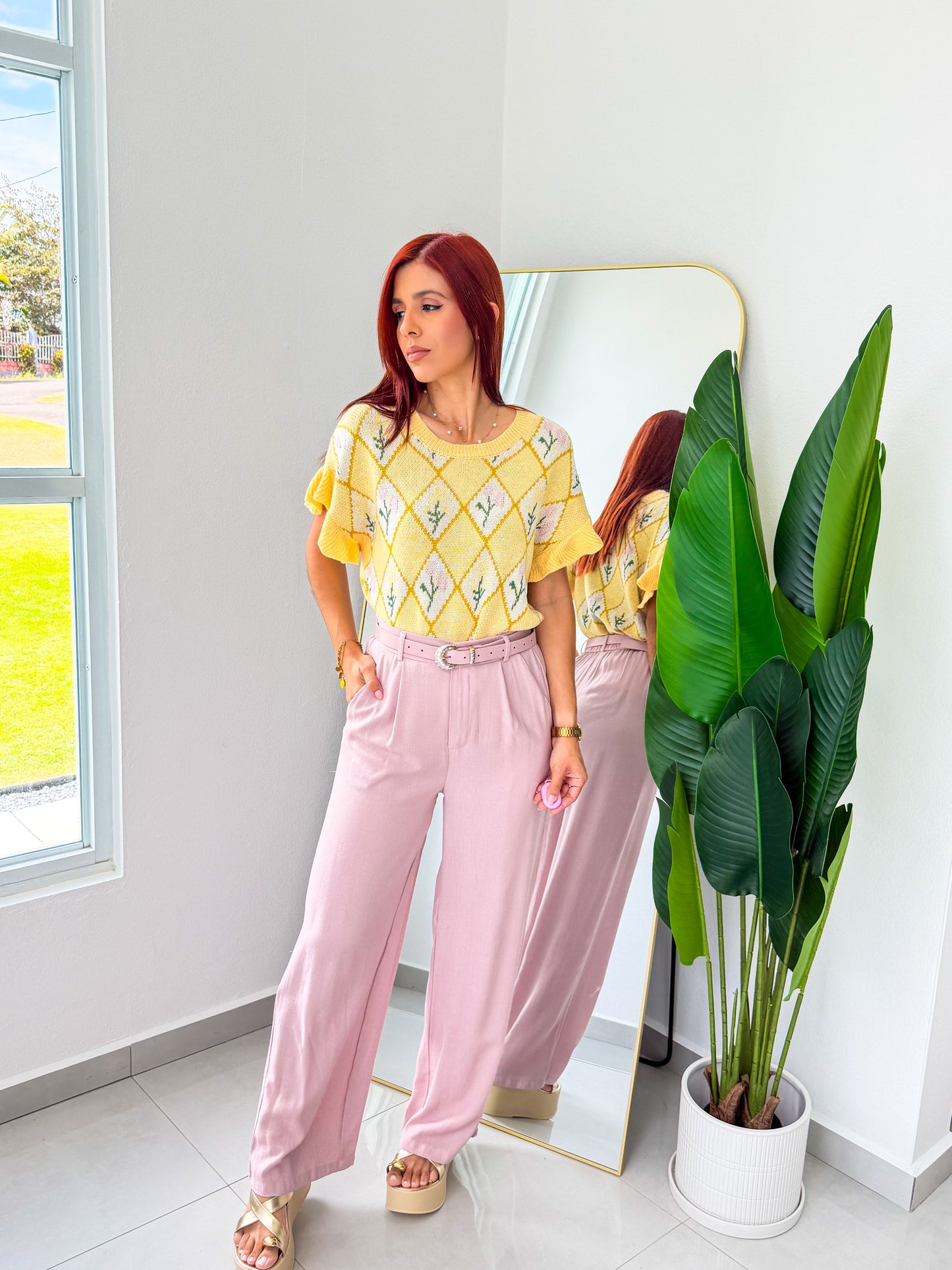 “Yesenia” Pink Belted Pant