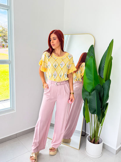 “Yesenia” Pink Belted Pant