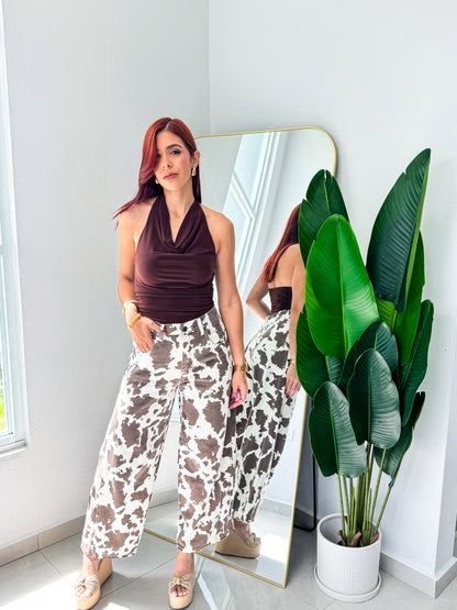 “Lorena” Brown Halter Top