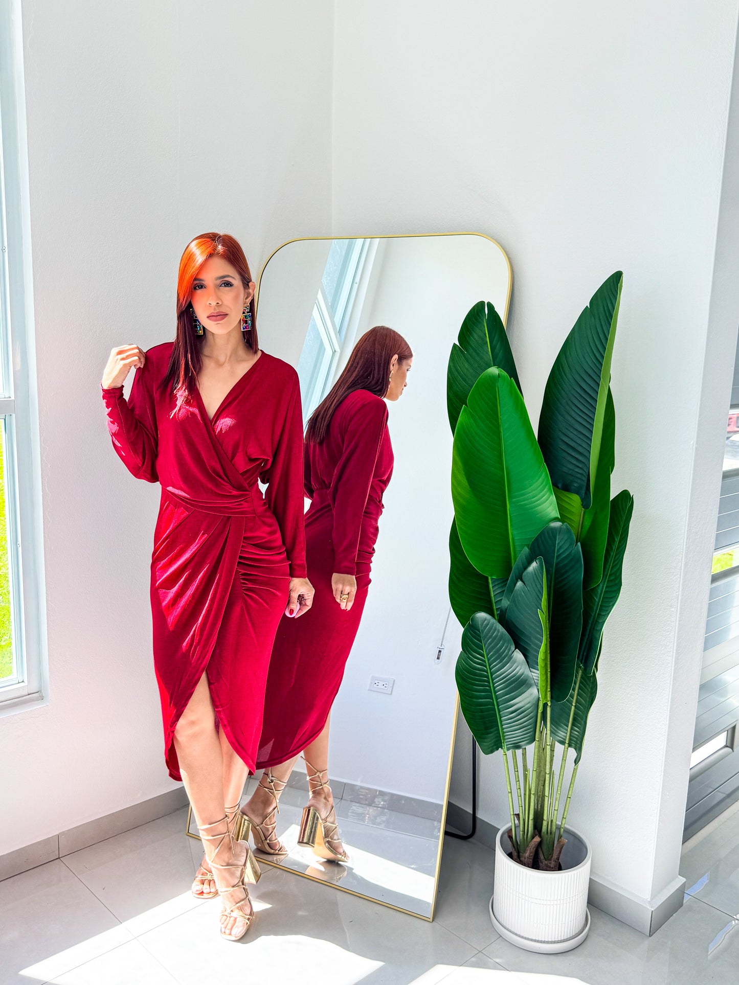 “Camila” Wine Midi Dress