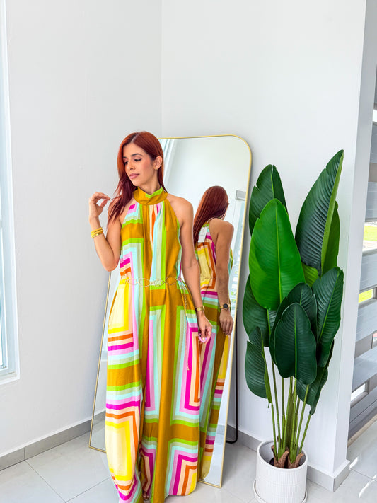 “Pamela” Mustard Colorful Jumpsuit