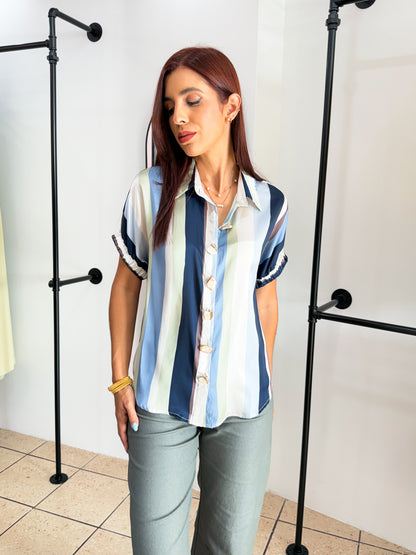“Alana” Stripes Satin Top