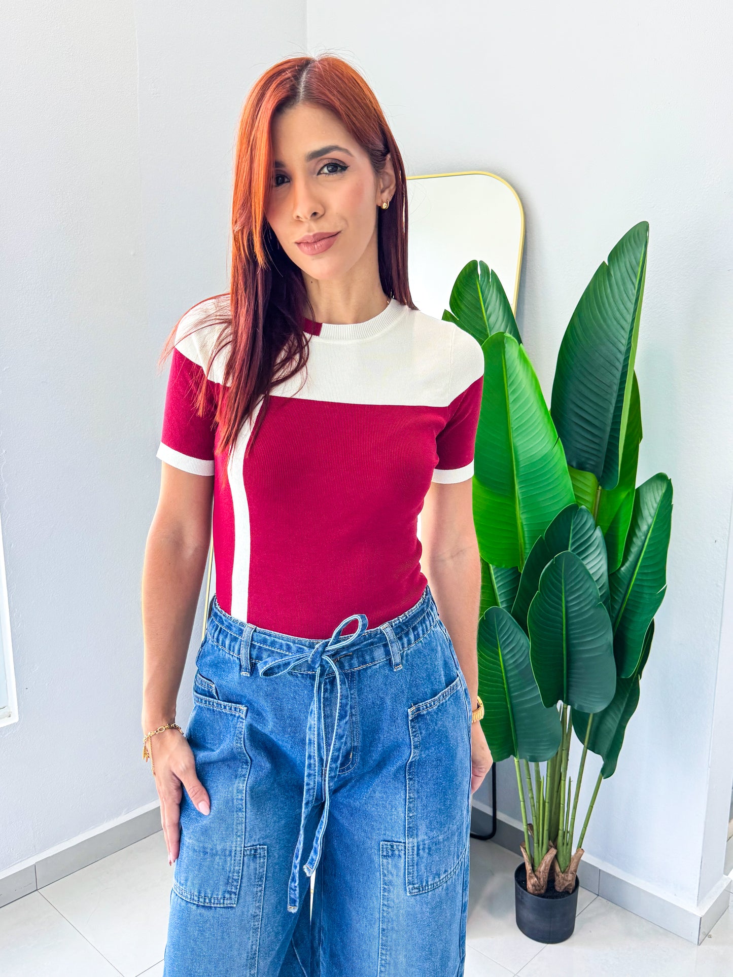 “Kathia” Color Block Wine Top