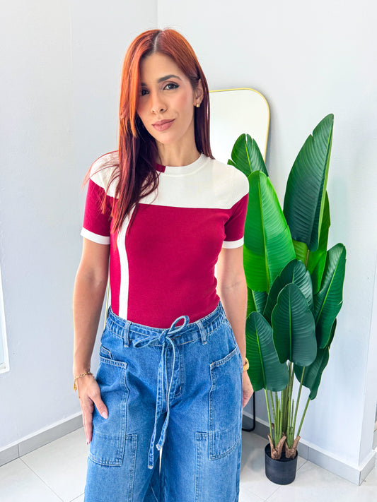 “Kathia” Color Block Wine Top