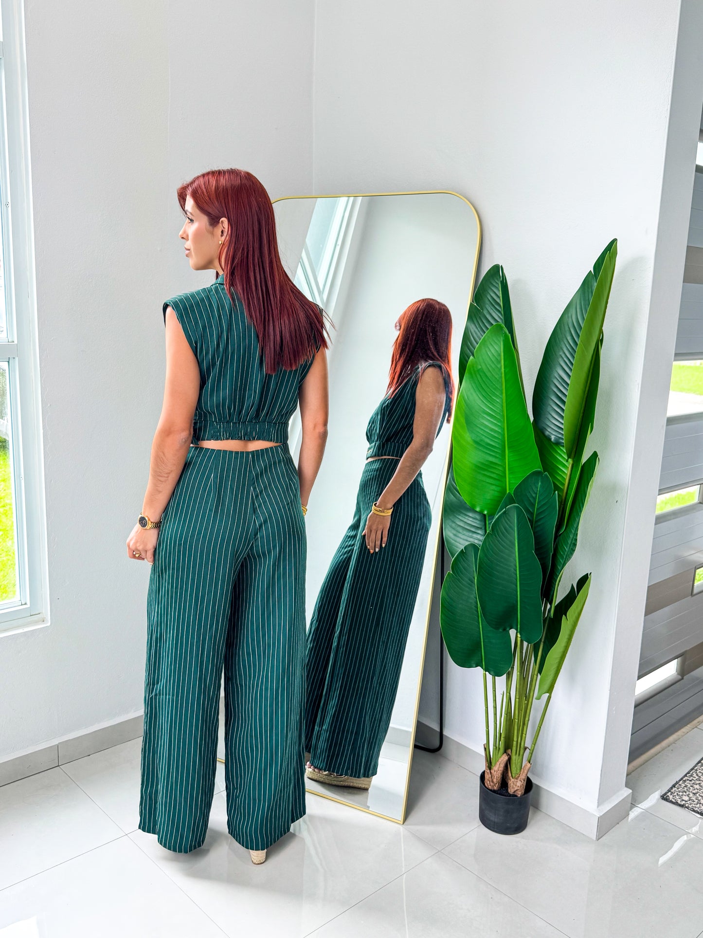 “Pamela” Emerald Stripe Set