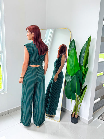 “Pamela” Emerald Stripe Set