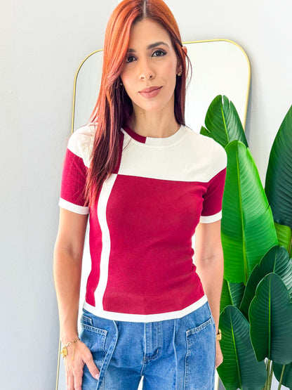 “Kathia” Color Block Wine Top