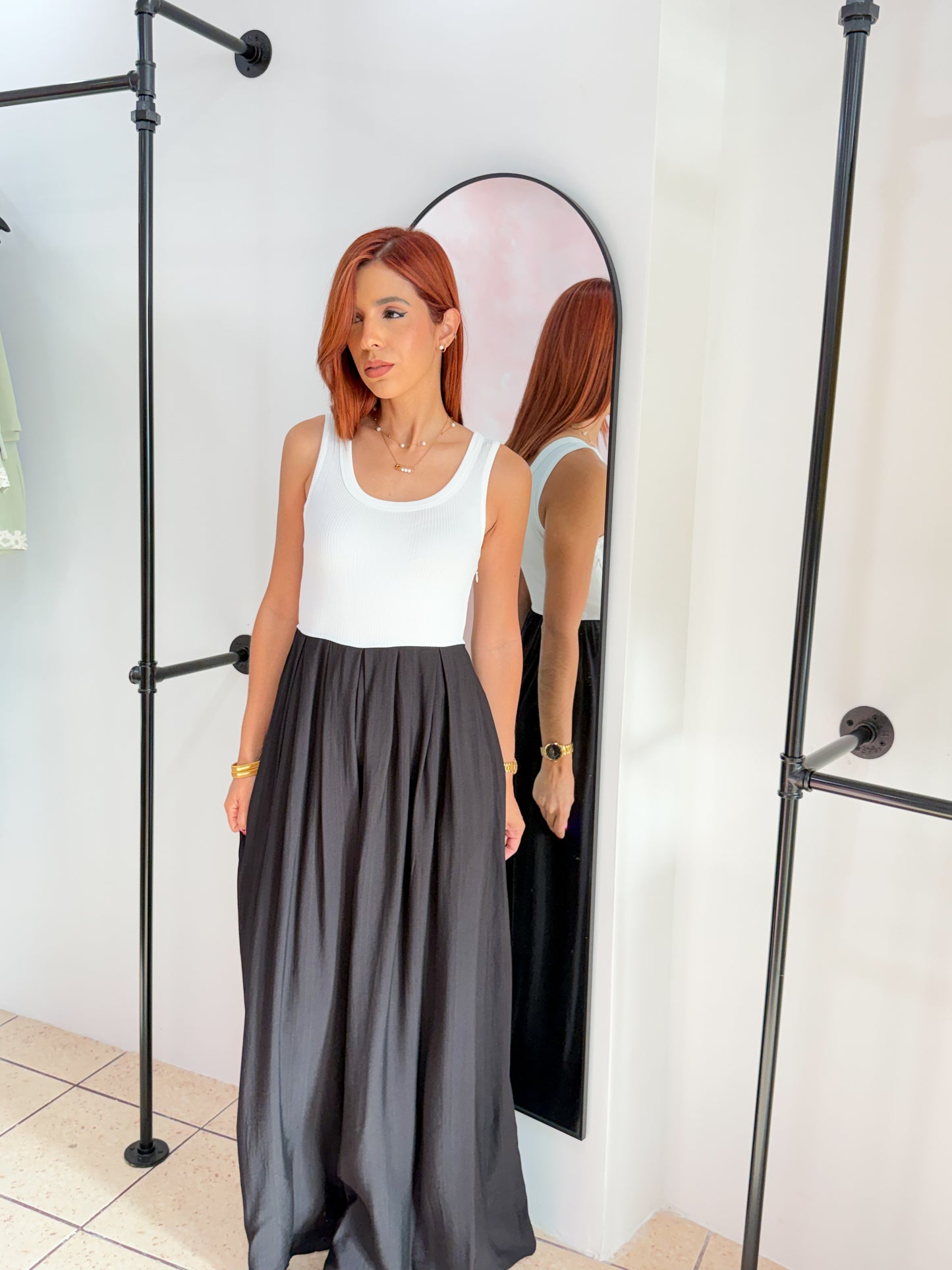 “Delia” White/Black Jumpsuit
