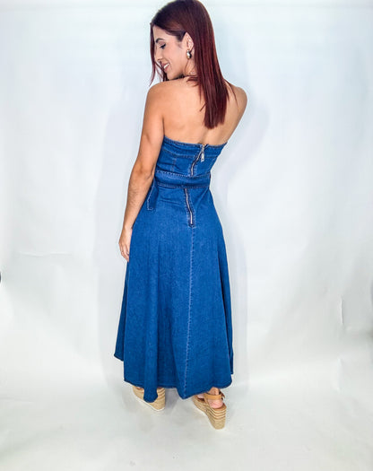 “Ariana” Denim Midi/Maxi Dress