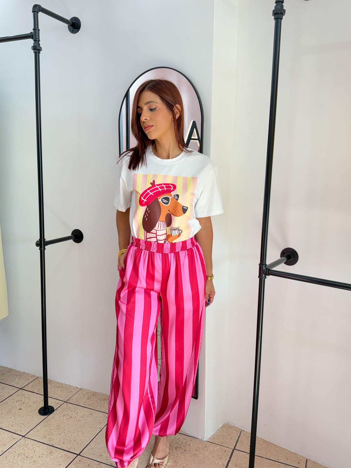“Kia” Salchicha Pink Printed T-shirt