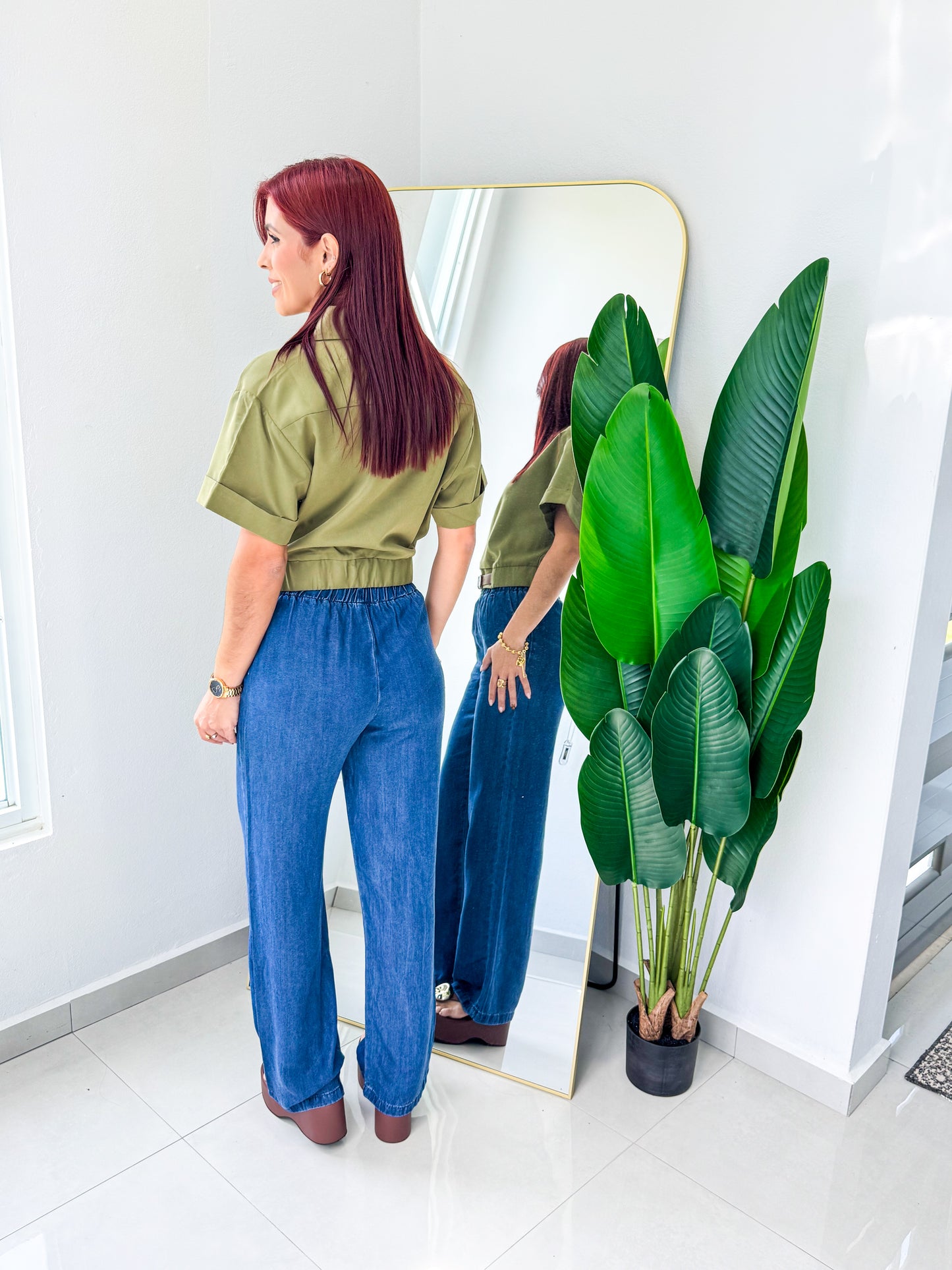 “Milena” Olive Belted Top