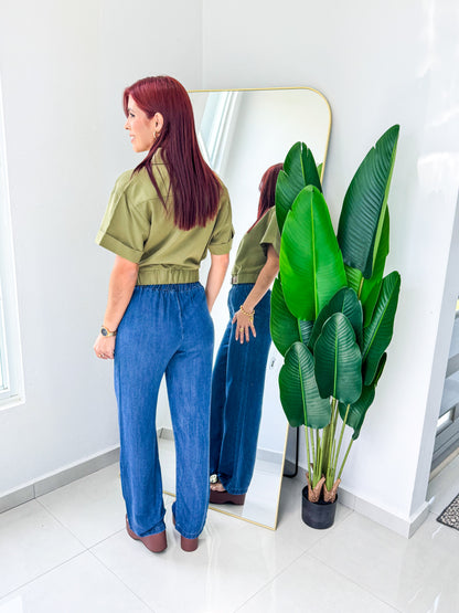 “Milena” Olive Belted Top