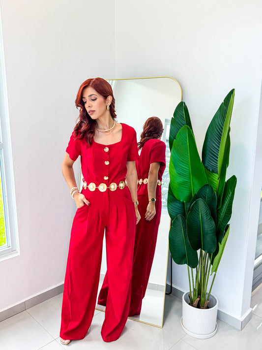 “Elsa” Red Belted Jumpsuit