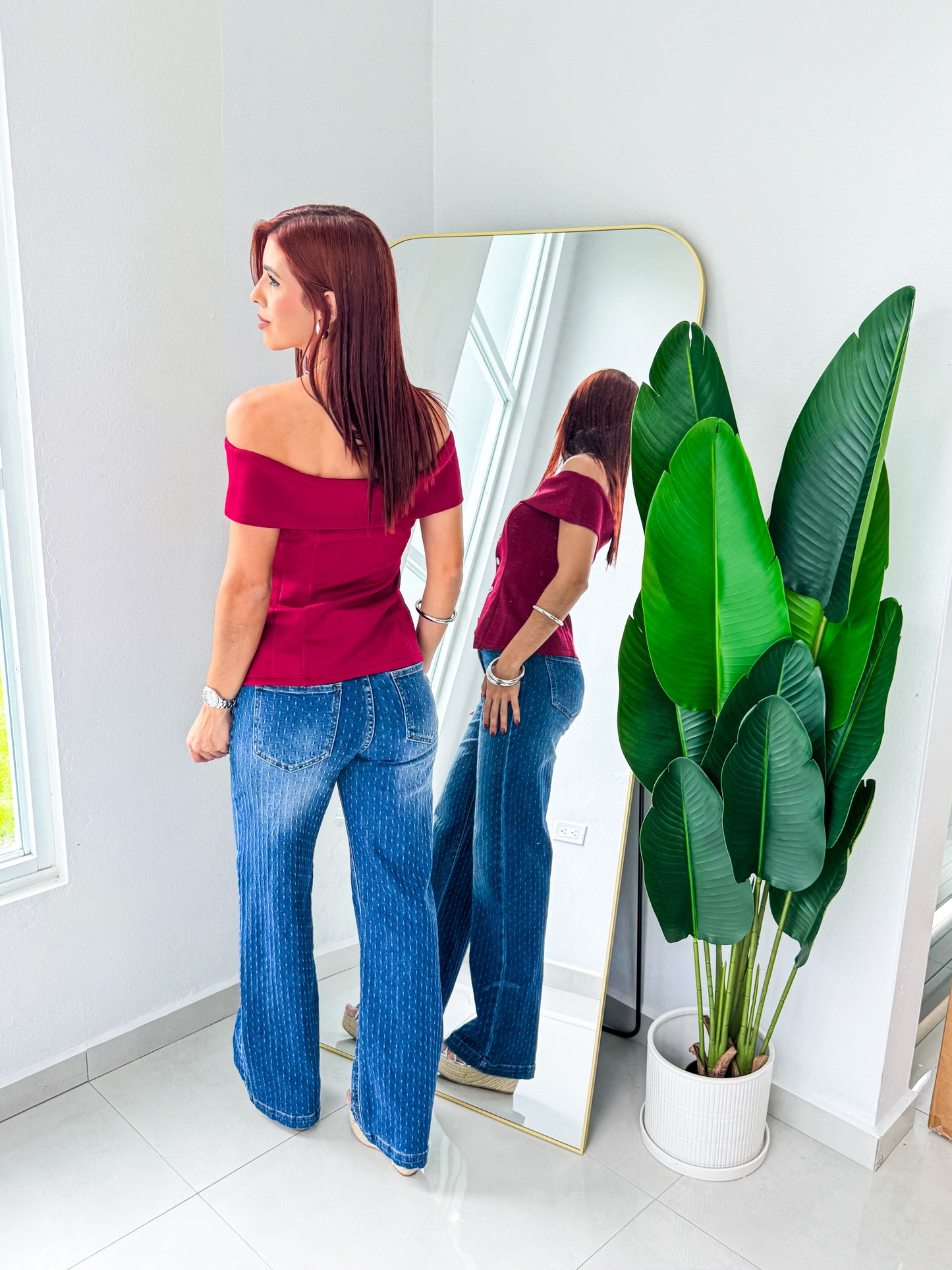 “Dalila” Wine Off Shoulder Top