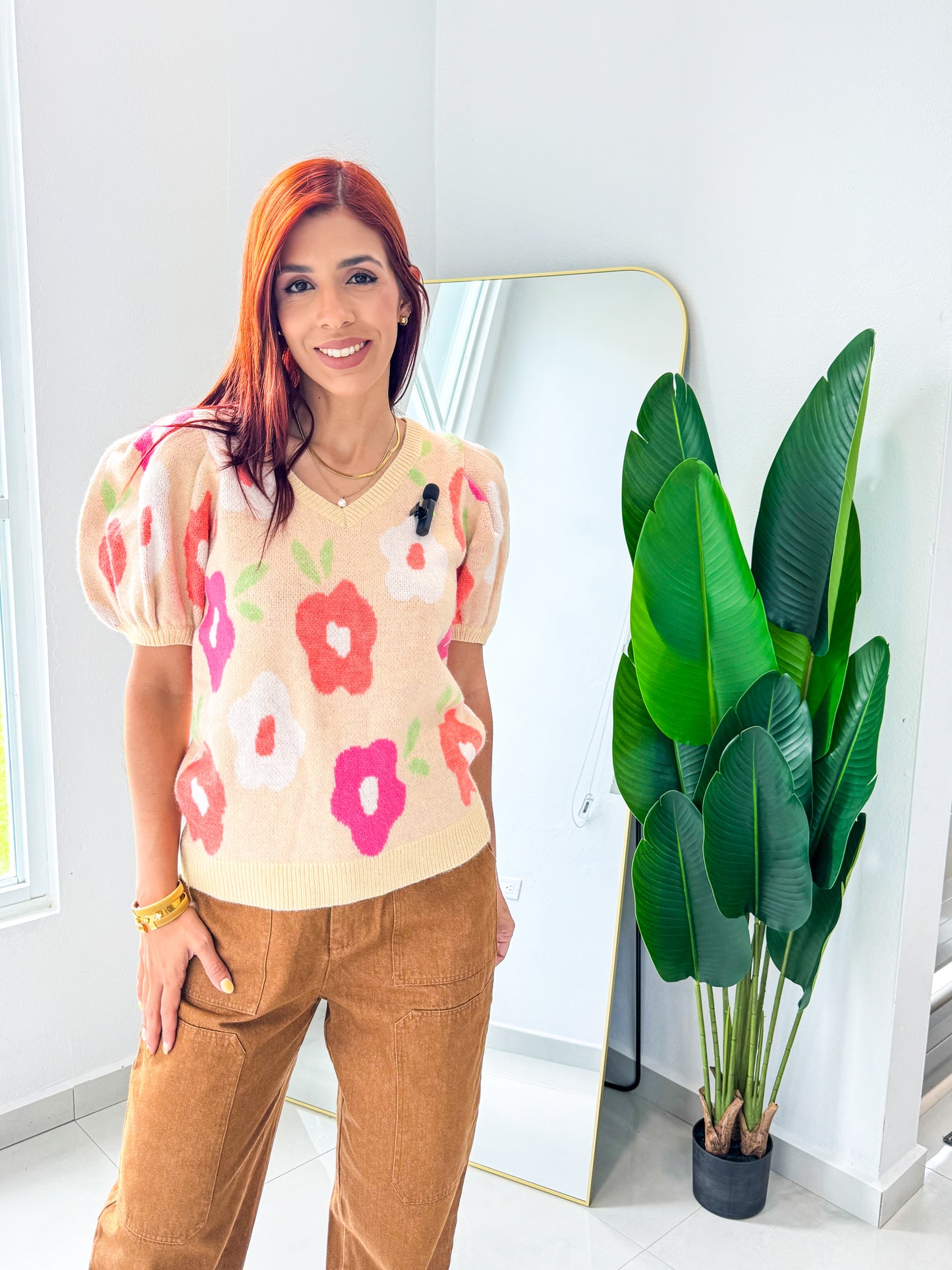 “Angela” Oatmeal Floral TOP