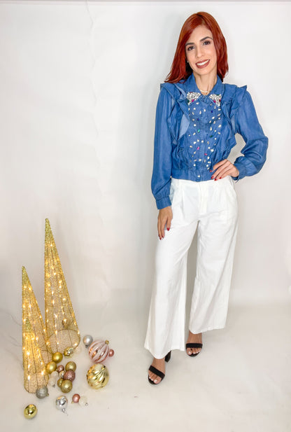 "Carolina" White Wide Leg Pant