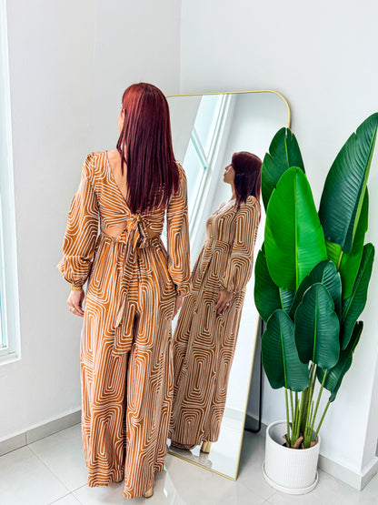 “Alana” Caramel Printed Jumpsuit