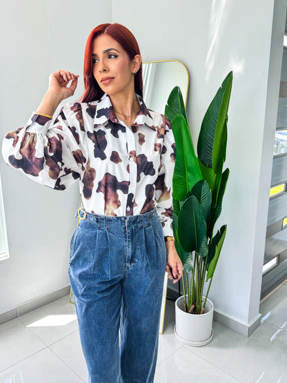 “Karina” Cow Print Top