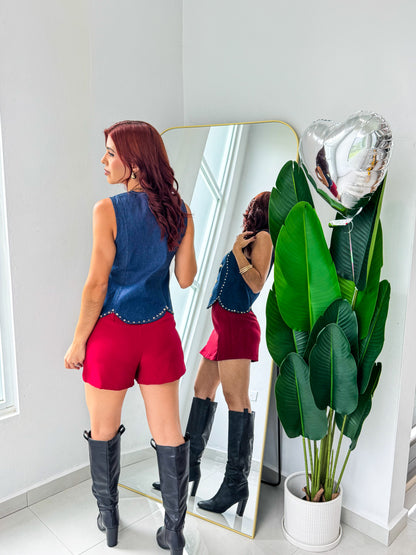 “Mila” Red/Wine Skort