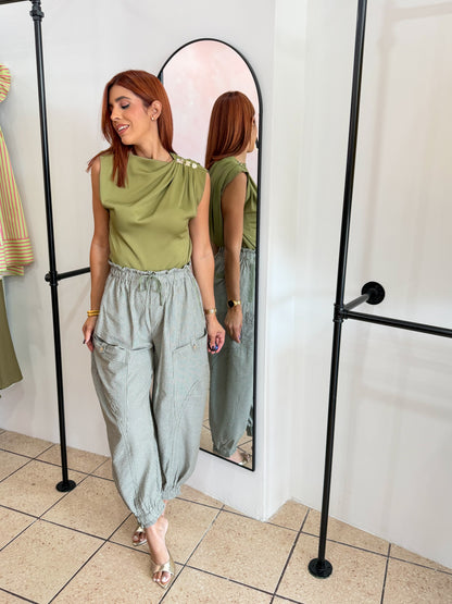 “Irene” Barrel/Balloon Olive Pant
