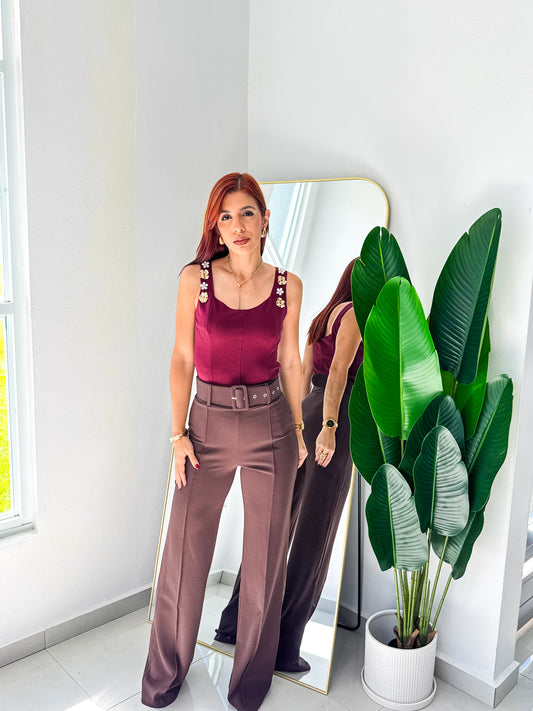 “Alana” Brown High Waisted Pant