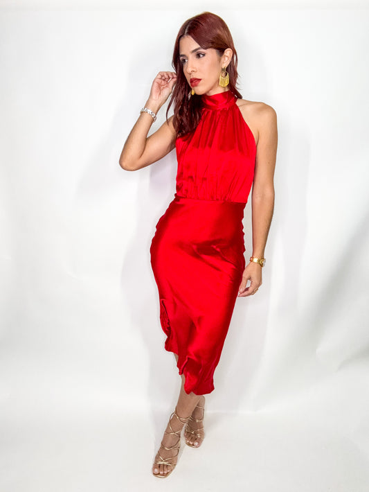 “Gabriela” Red Midi Dress