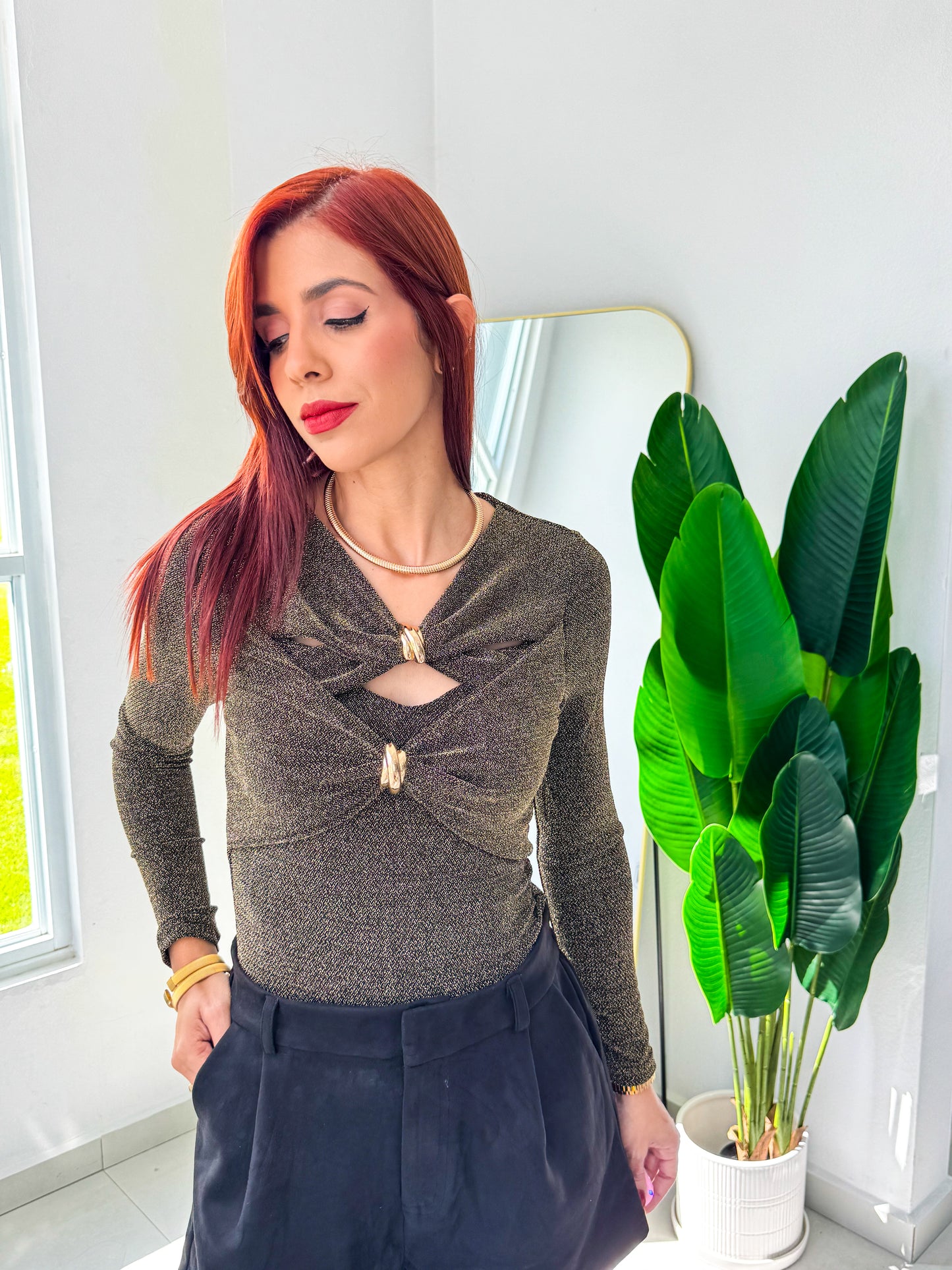 “Arlene” Gold Lurex Top (Holiday)