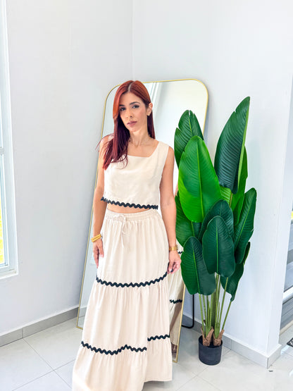 “Cristal” Taupe Skirt Set