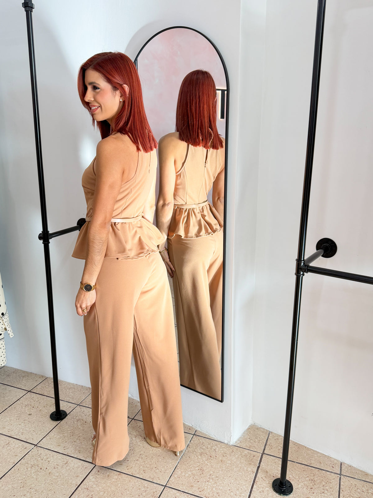 “Paola” Mocha Belted Jumpsuit