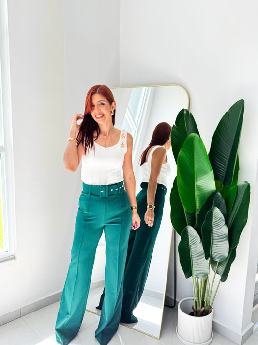“Alana” Emerald High Waisted Pant