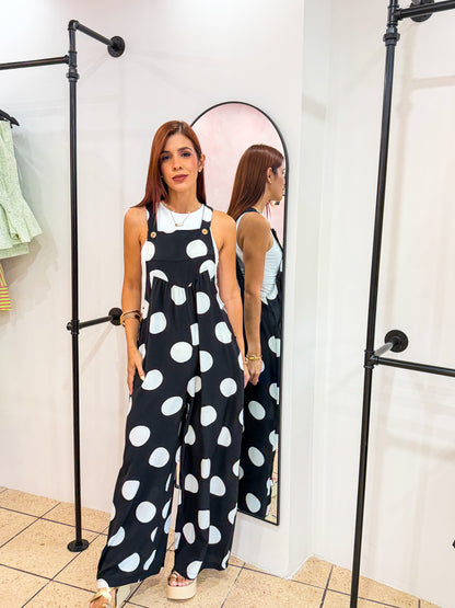 “Tiana” Black/White Polka Dots Overall
