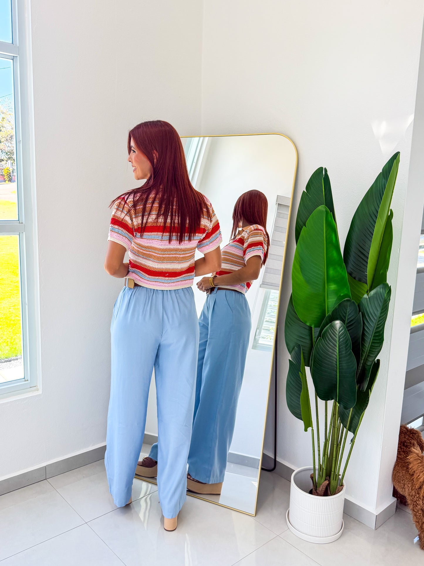 “Arlene” Blue Belted Pant