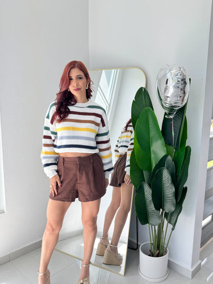 “Miranda” Green Multi Stripe Sweater