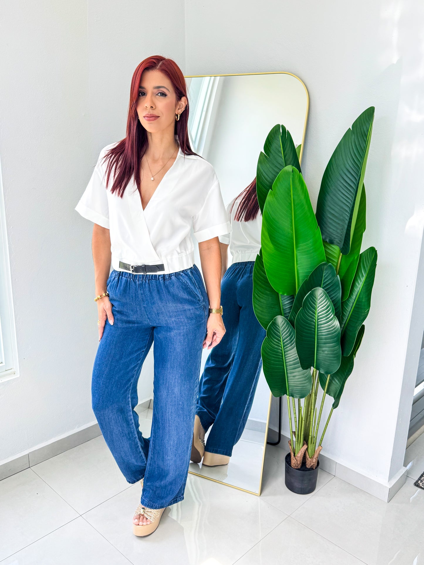 “Milena” White Belted Top