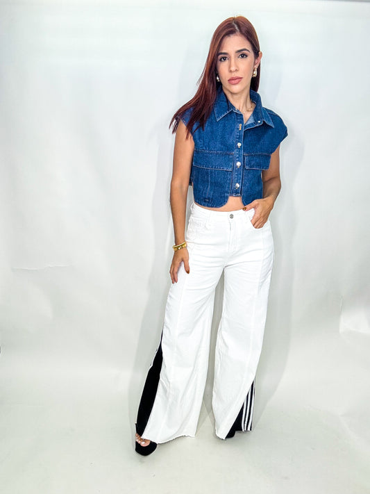 “Charleen” White Contrast Wide Leg Pant