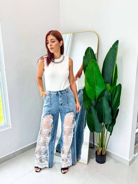 “Milena” Lace & Pearls Jean