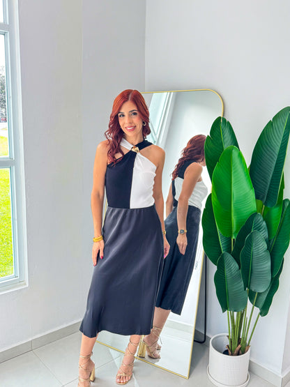 “Ingrid” Black Midi Satin Skirt