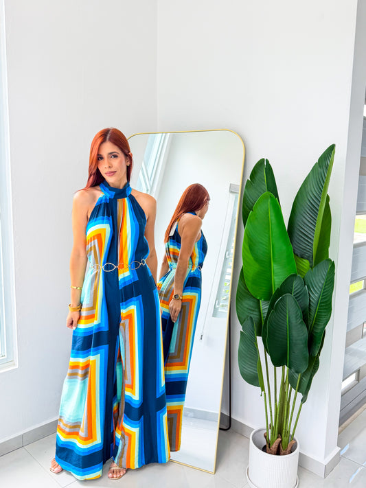 “Pamela” Royal Blue Colorful Jumpsuit