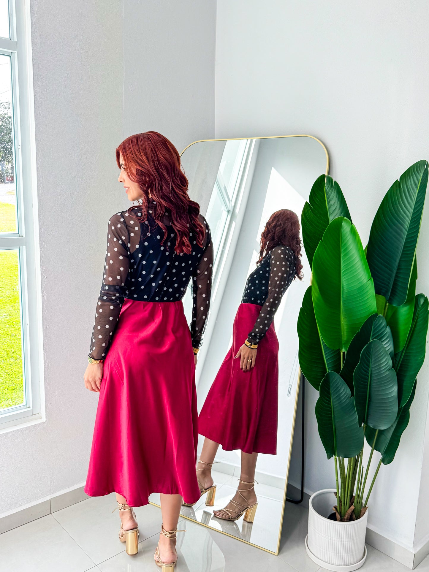 “Ingrid” Wine Midi Satin Skirt