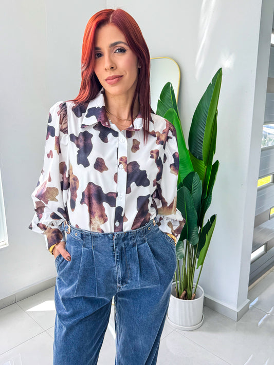 “Karina” Cow Print Top