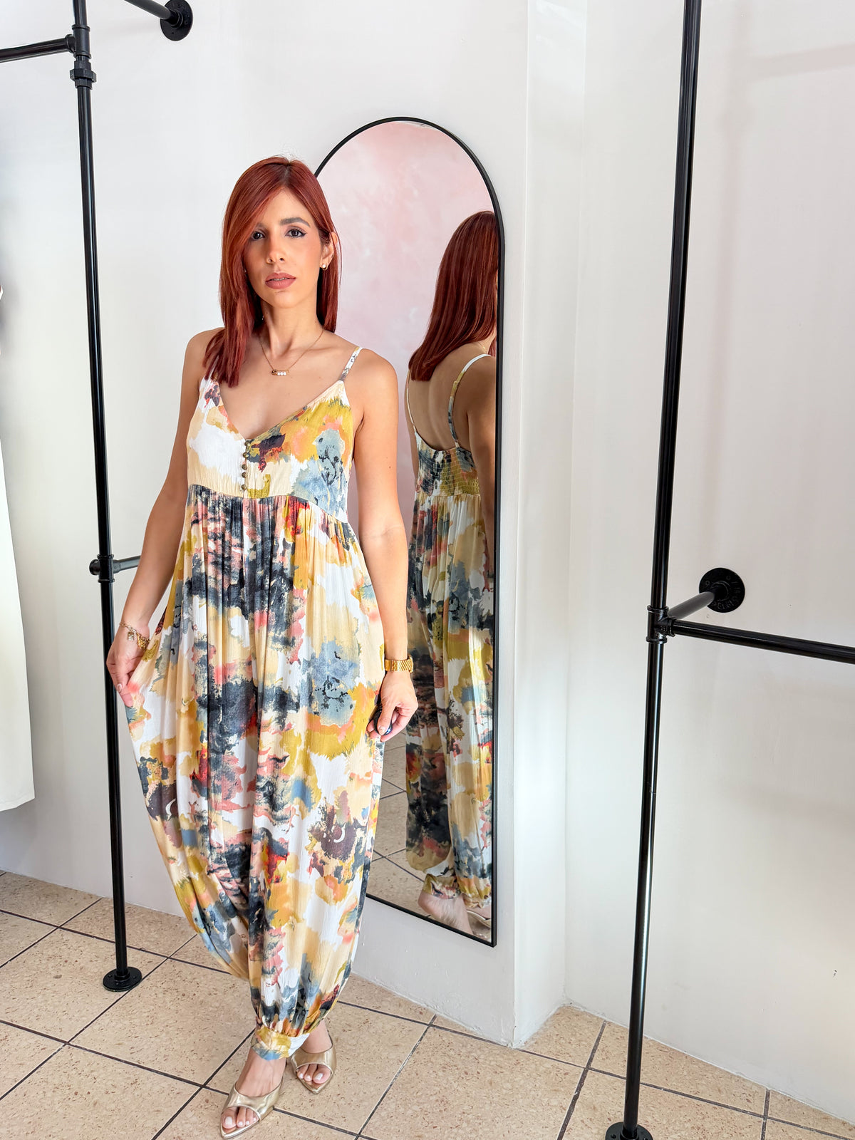 “Elisa” Marble Boho Jumpsuit