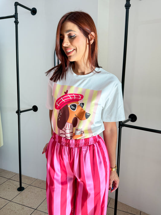 “Kia” Salchicha Pink Printed T-shirt
