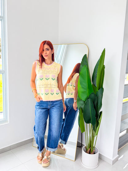 “Jessica” Yellow Floral Top