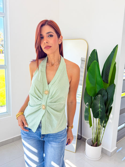 “Gabriela” Green Halter Top